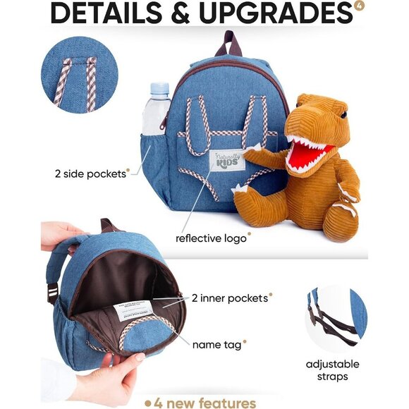 🆕 Girls Blue Stuffed Animal Toy Small Kids Dinosaur Toddler Gifts Backpack - Picture 4 of 9